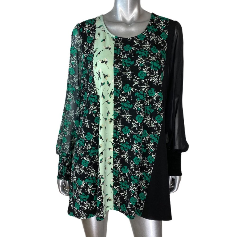 Alfani Black Floral Sheer Sleeve Tunic Top